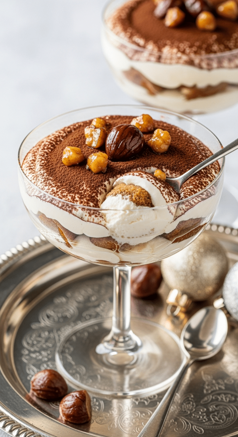 Tiramisu Noël poires marrons chocolat verrines élégantes festives