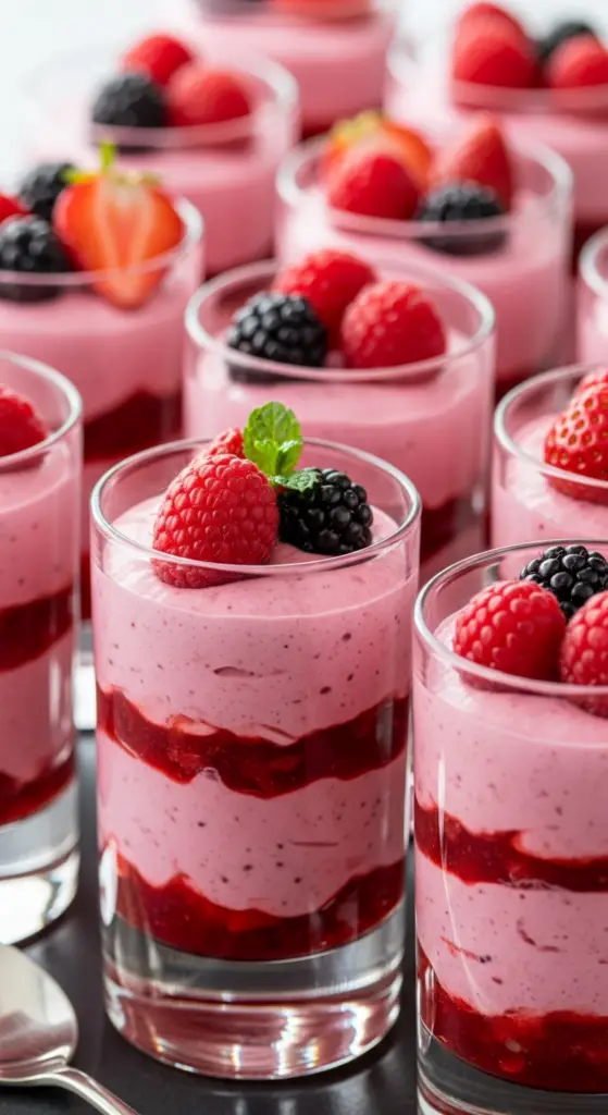Verrines mousse fruits rouges couches colorées élégantes fraîches