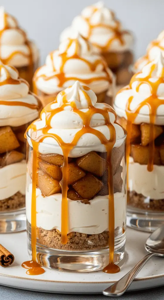 Verrines pommes caramel chantilly couches distinctes élégantes sophistiquées