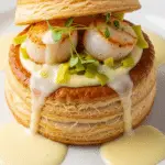 Vol-au-vent Saint-Jacques fondue poireaux crème citron élégant