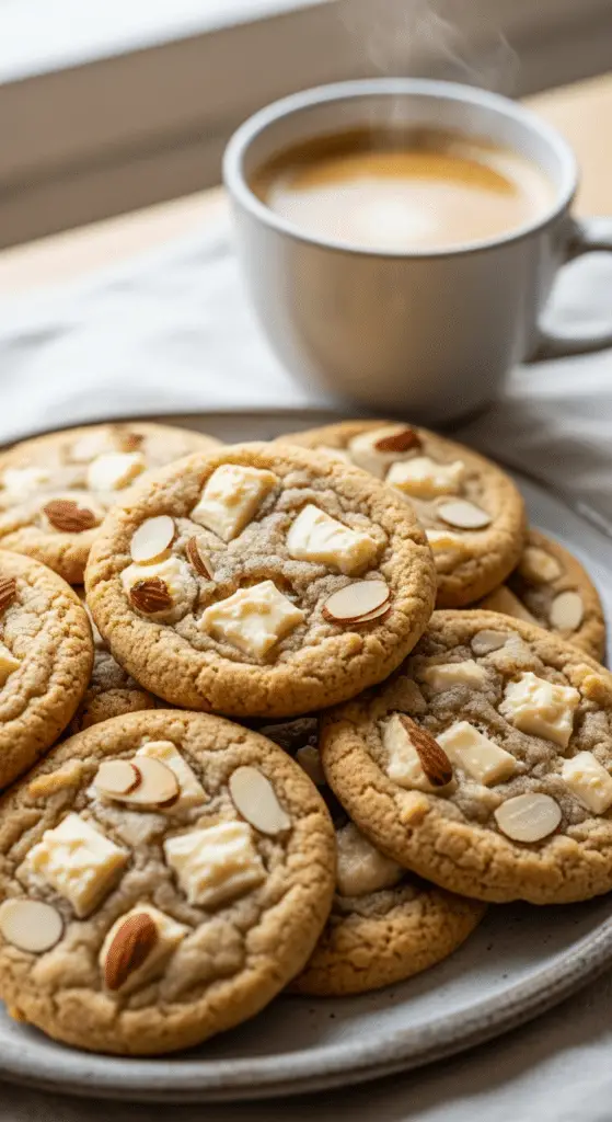 Biscuits amande chocolat blanc dorés moelleux avec filets chocolat blanc