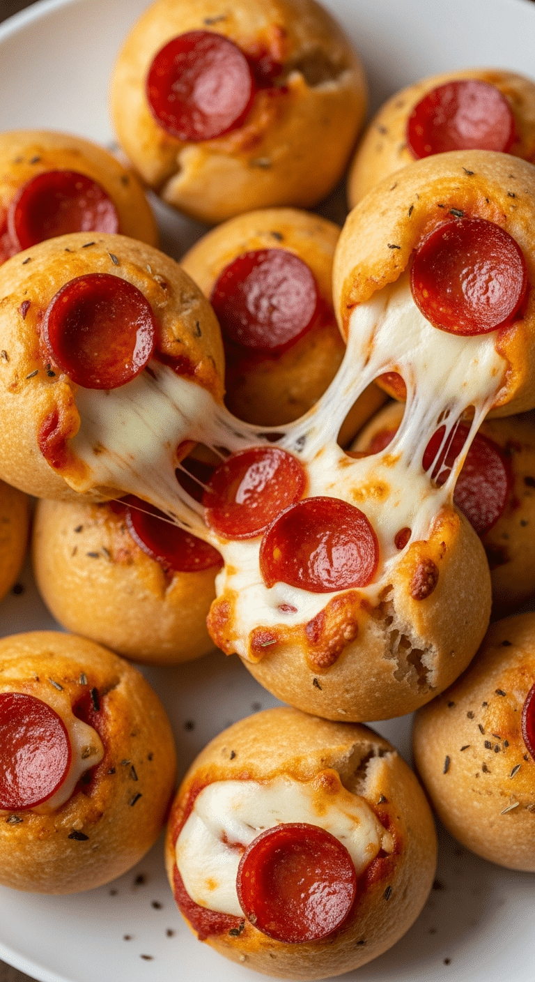 Bombes pizza mozzarella pepperoni dorées fromage filant coulant