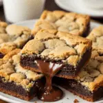 Brookie bars cœur coulant chocolat coupées montrant les trois couches distinctes