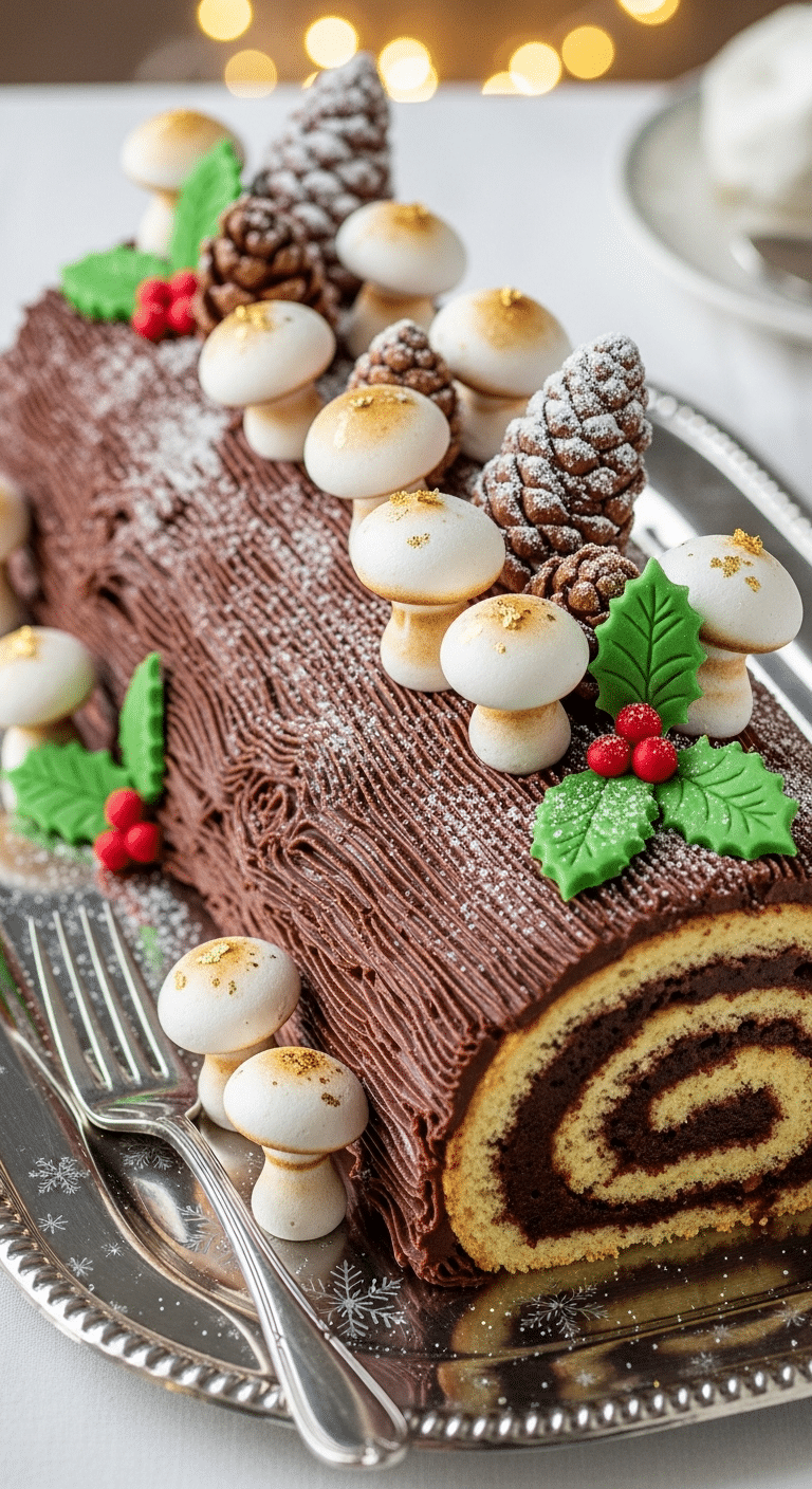 Bûche Noël traditionnelle chocolat écorce sucre glace festive classique