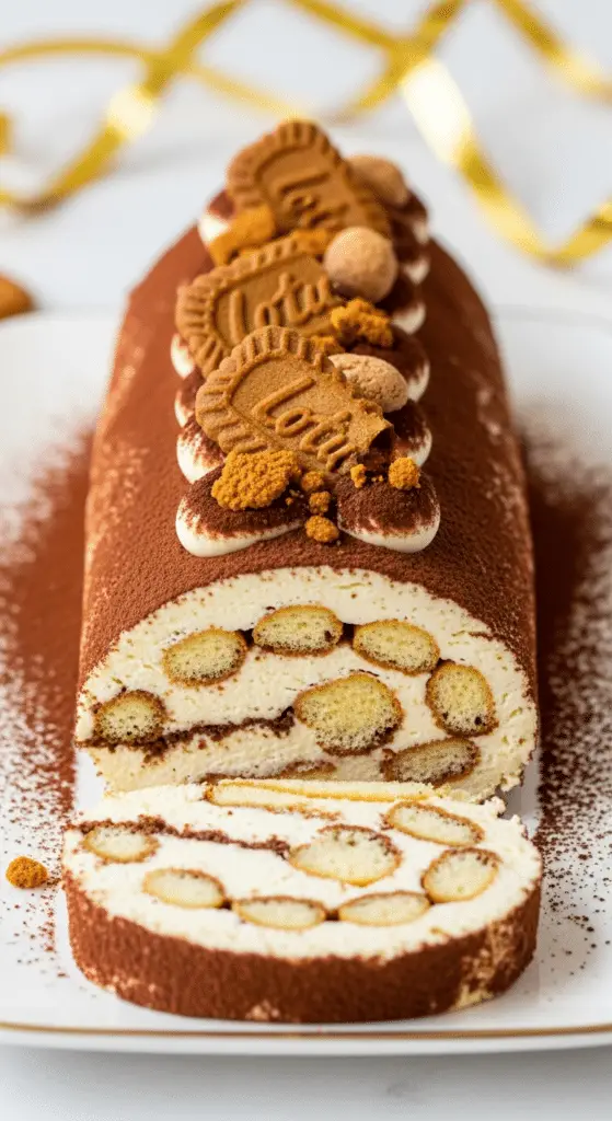 Bûche tiramisu facile avec couches visibles mascarpone biscuits café cacao