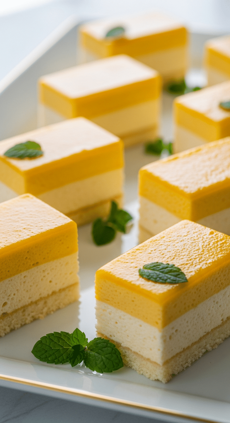 Carrés mousse mangue vanille trois couches spectaculaires dessert