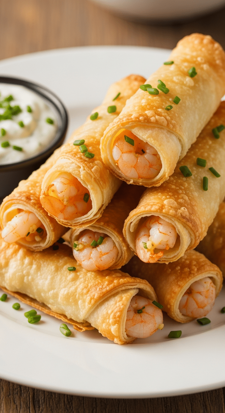 Cigares croustillants crevettes ail dorés craquants élégants