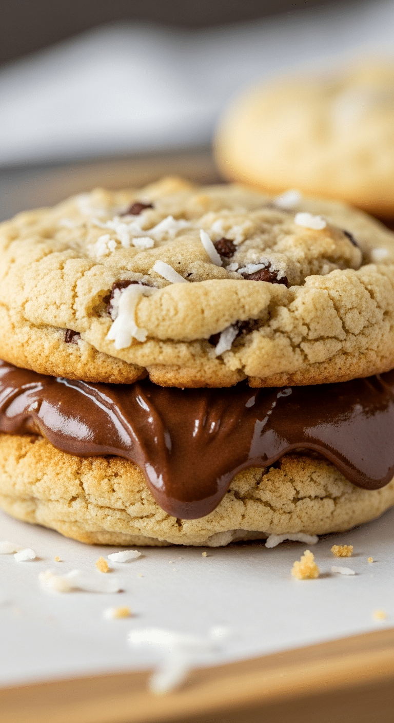 Cookie sandwich coco chocolat fondant ganache crémeuse visible