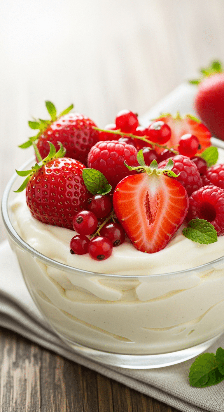 Crème dessert vanille onctueuse fruits rouges verrine élégante