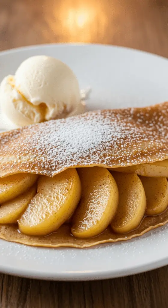 Crépiau fondant pommes doucement dorées sucre glace tranche moelleuse