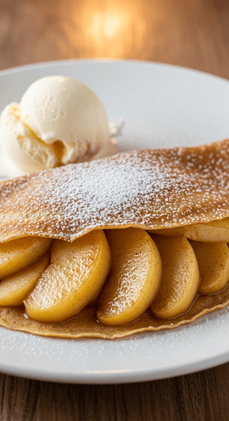 Crépiau fondant pommes doucement dorées sucre glace tranche moelleuse