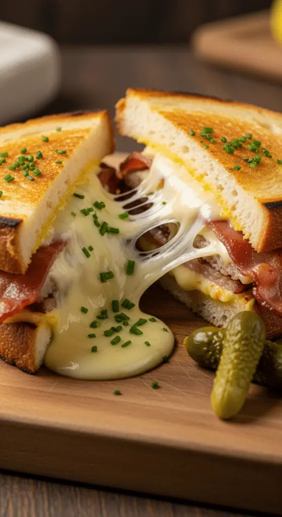 Croque-raclette bacon doré fromage coulant bacon croustillant