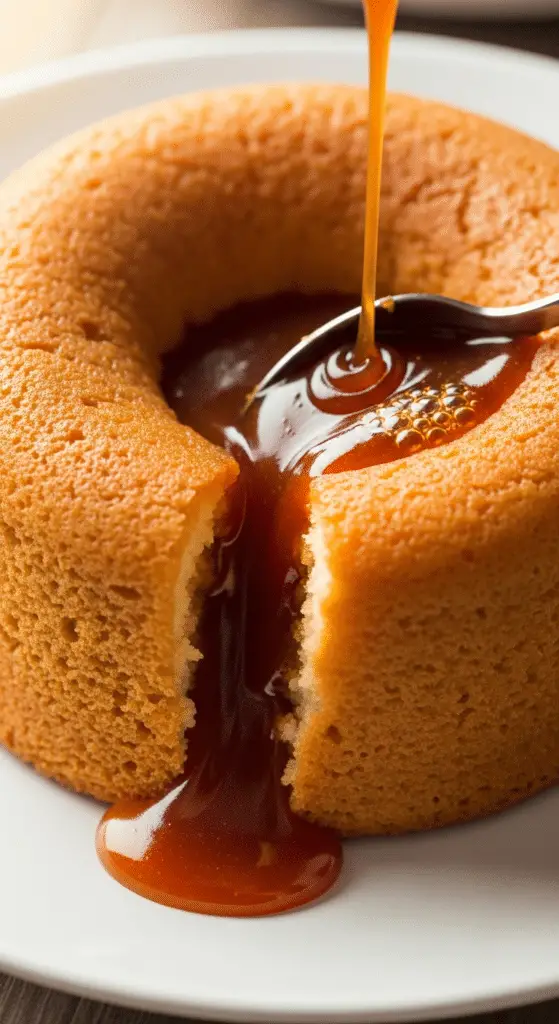 Gâteau caramel en cuisson four dessus doré gonflé cuisson parfaite