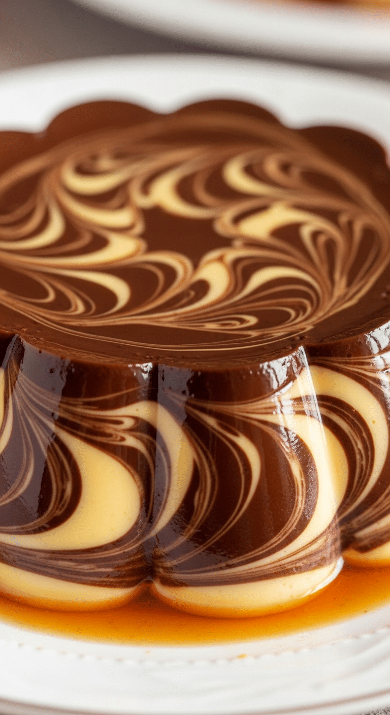 Flan marbré vanille chocolat élégant motif tourbillon parfait