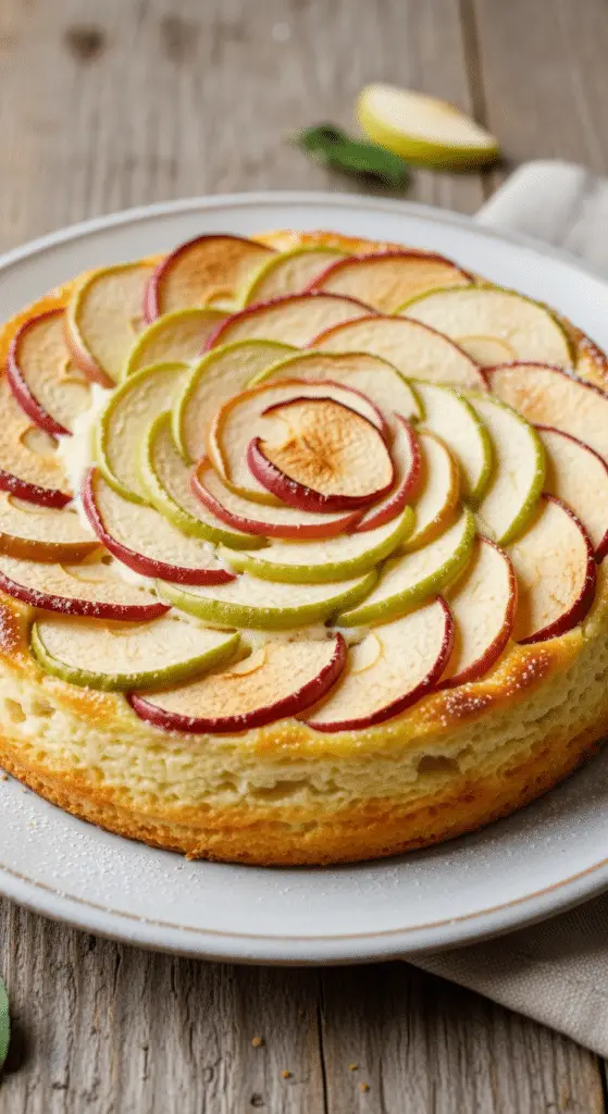 Flan pommes-yaourt cuit doré sortie four refroidissant grille