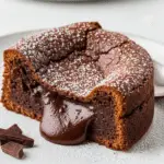 Fondant baulois tranche révélant croûte craquante et cœur chocolat coulant