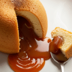 Gâteau au caramel fondant avec sauce caramel dorée coulante texture moelleuse