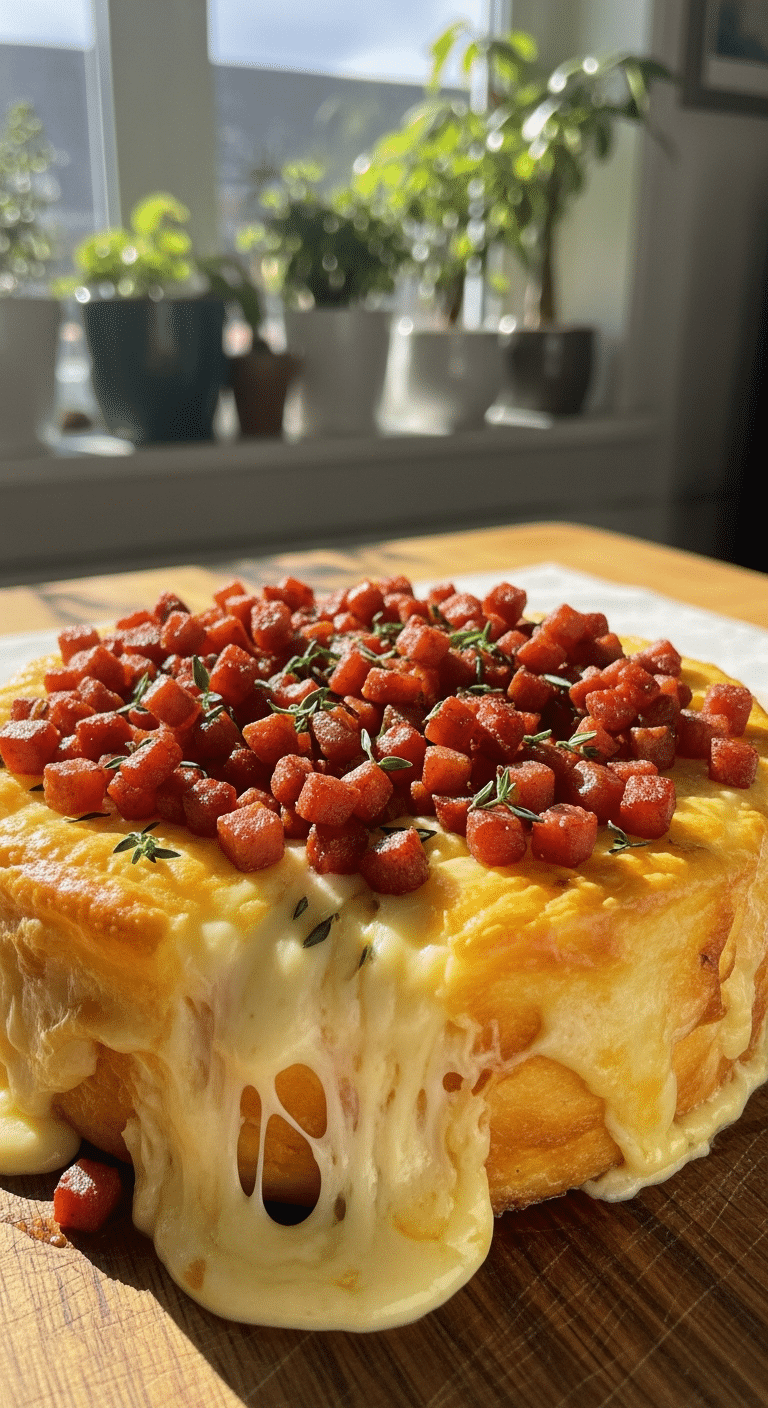 Gâteau fondant fromage raclette lard fumé doré généreux