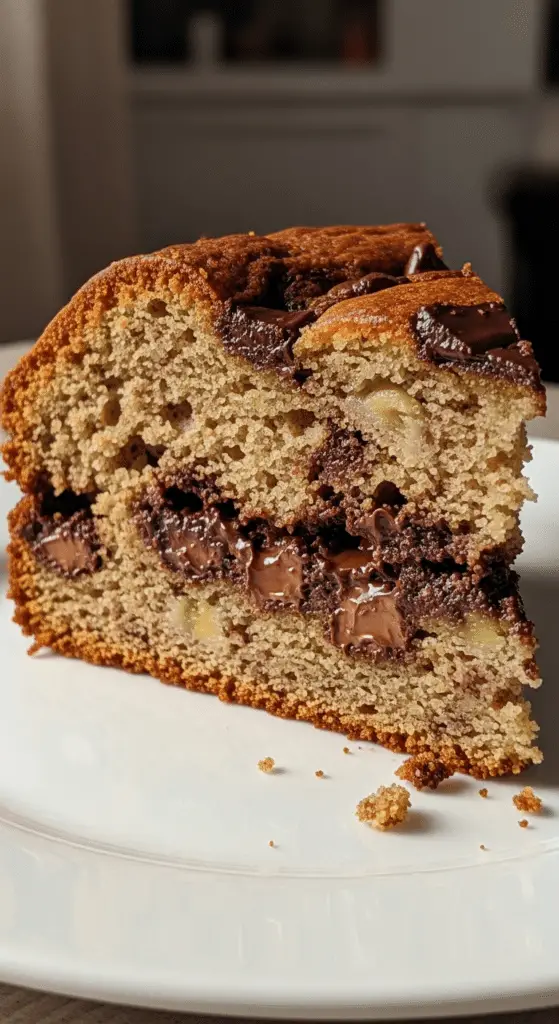 Gâteau moelleux banane chocolat petit-déjeuner tranché texture fondante café