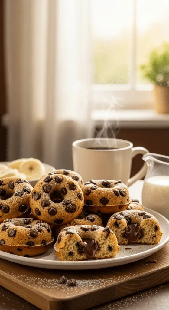 Gâteaux donuts moelleux banane pépites chocolat maison ludiques