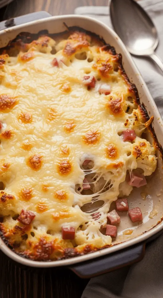 Gratin fondant chou-fleur jambon fromage gratiné doré crémeux