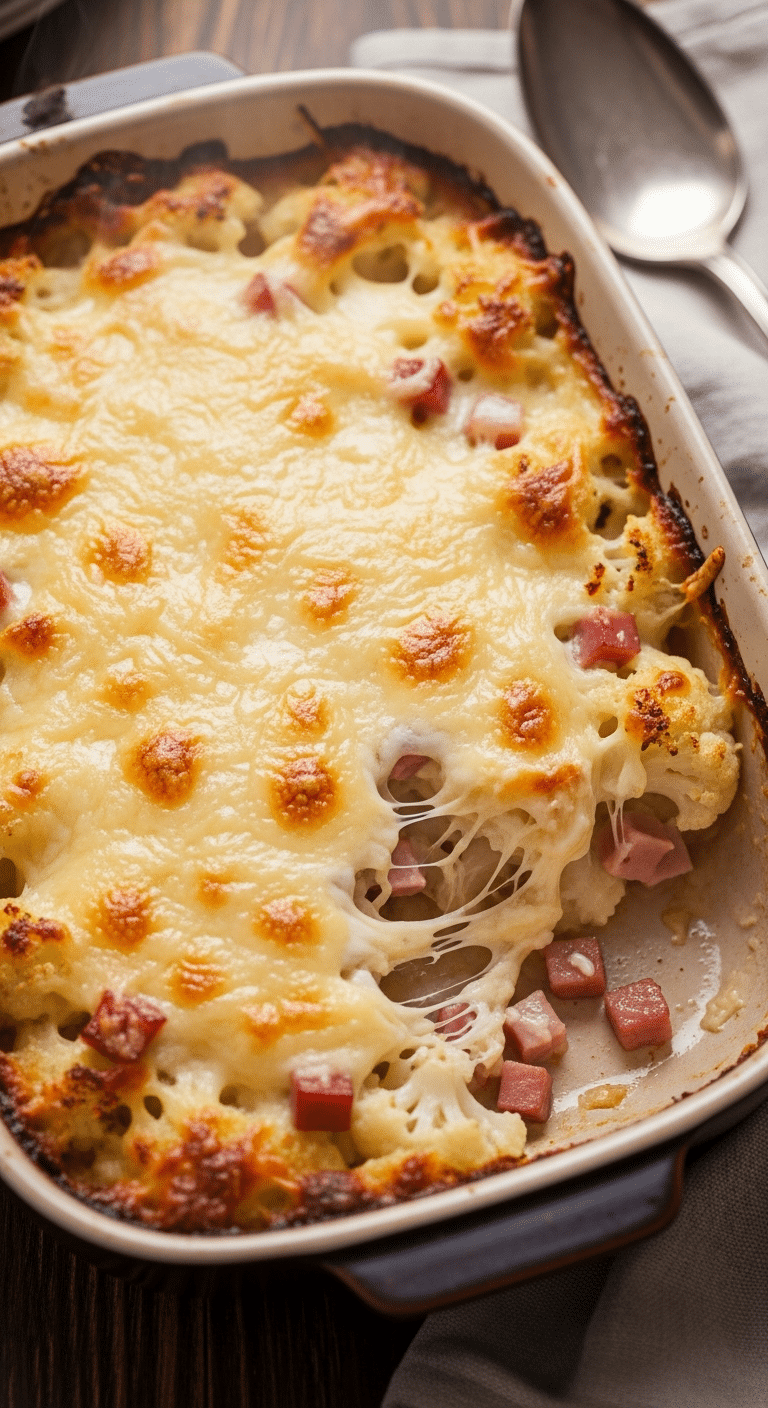 Gratin fondant chou-fleur jambon fromage gratiné doré crémeux