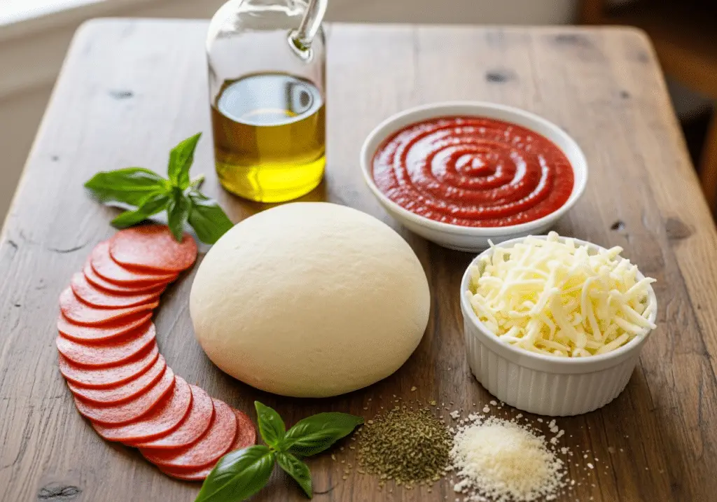 Ingrédients bombes pizza mozzarella pepperoni frais sélectionnés