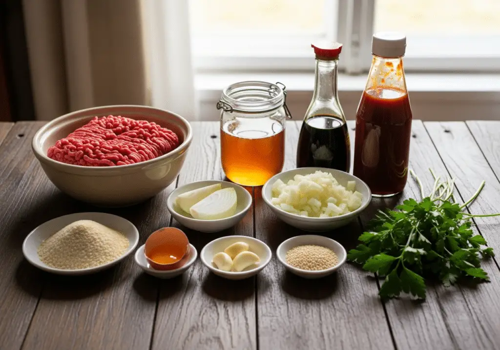 Ingrédients boulettes viande caramélisées grand-mère traditionnels