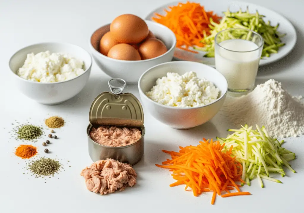 Ingrédients cake salé léger thon légumes simples sains