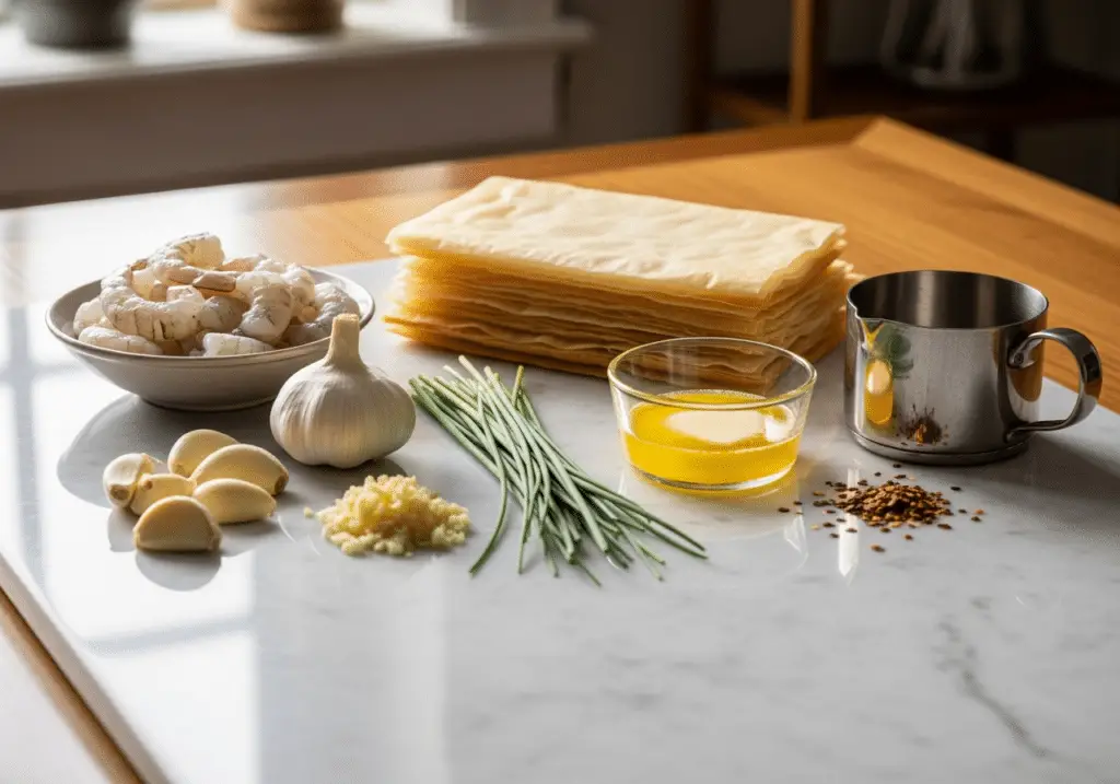 Ingrédients cigares croustillants crevettes ail nobles raffinés qualité