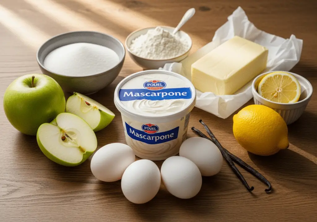 Ingrédients fondant pommes mascarpone frais qualité premium