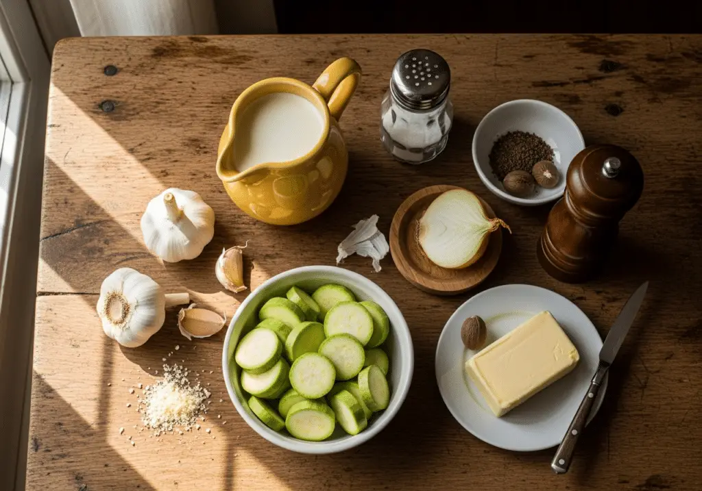 Ingrédients fondue courgettes ancienne simples traditionnels authentiques