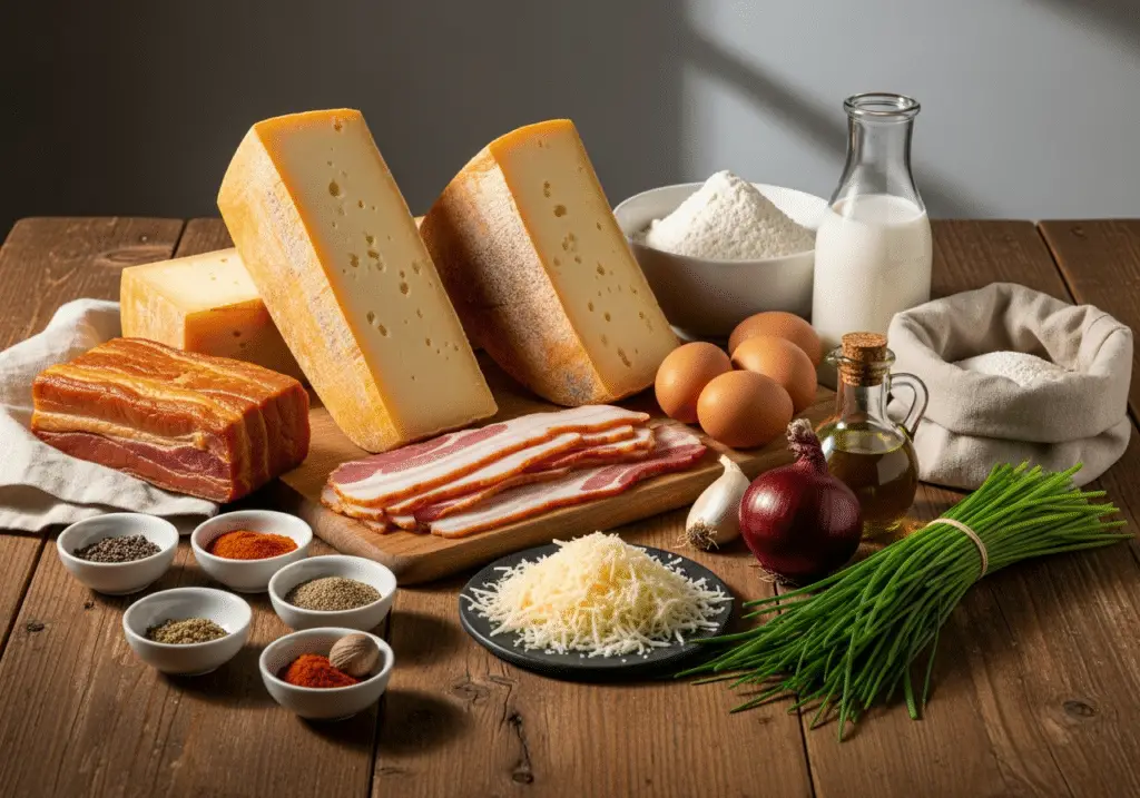 Ingrédients gâteau fromage raclette lard fumé montagnards