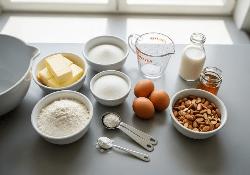 Ingrédients gâteau moelleux amandes airfryer frais sélectionnés