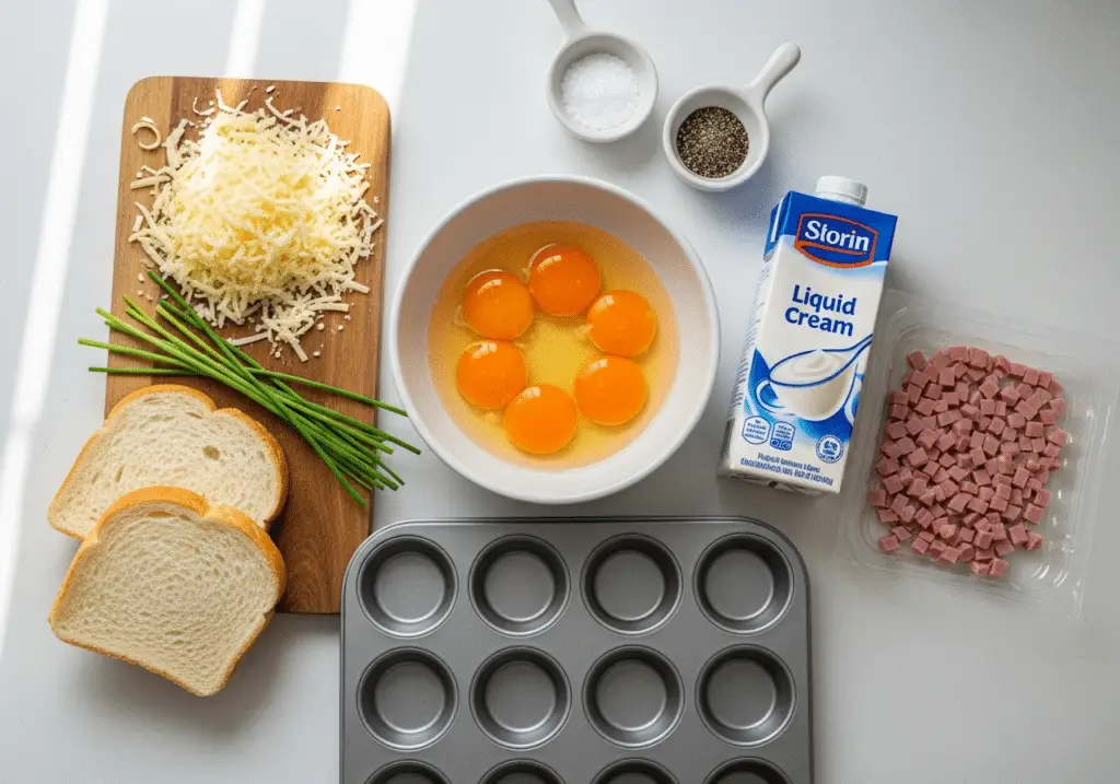 Ingrédients mini croques-quiches jambon simples basiques qualité