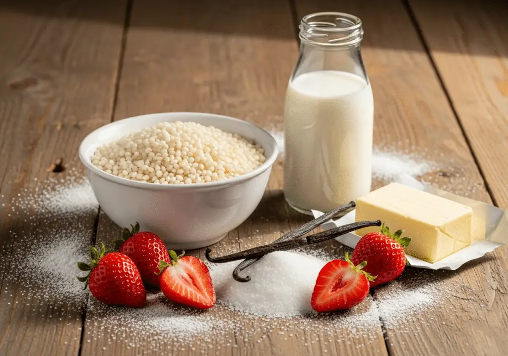 Ingrédients riz au lait crémeux fraises vanille frais qualité