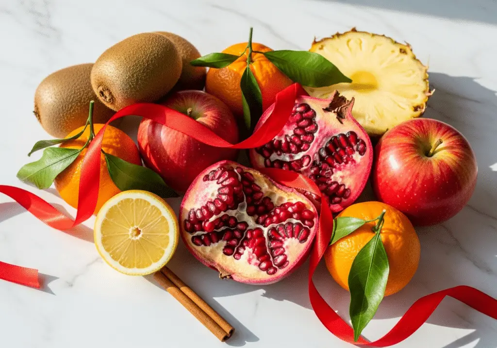 Ingrédients salade fruits Noël 0 point frais sains naturels