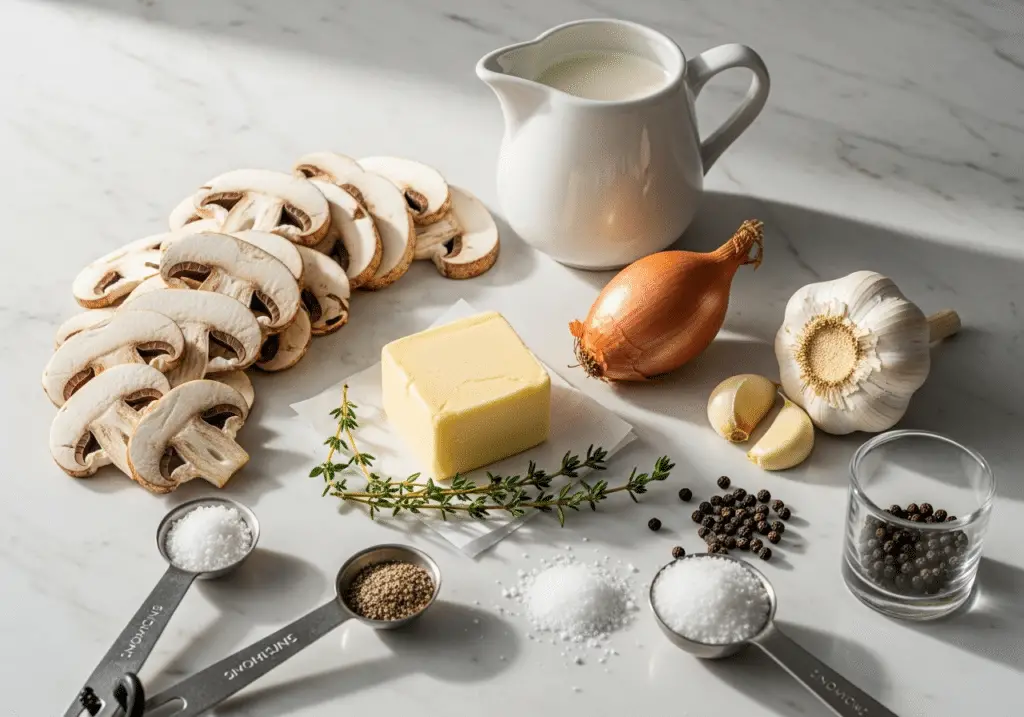 Ingrédients sauce crémeuse champignons thym frites frais qualité