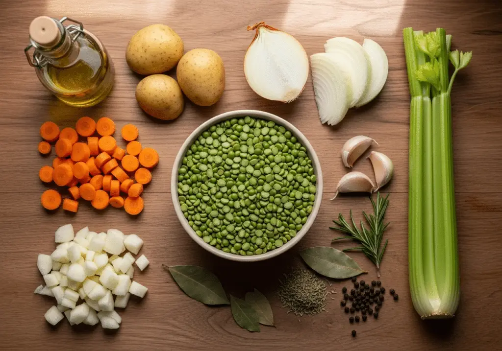 Ingrédients soupe pois cassés campagnarde simples économiques