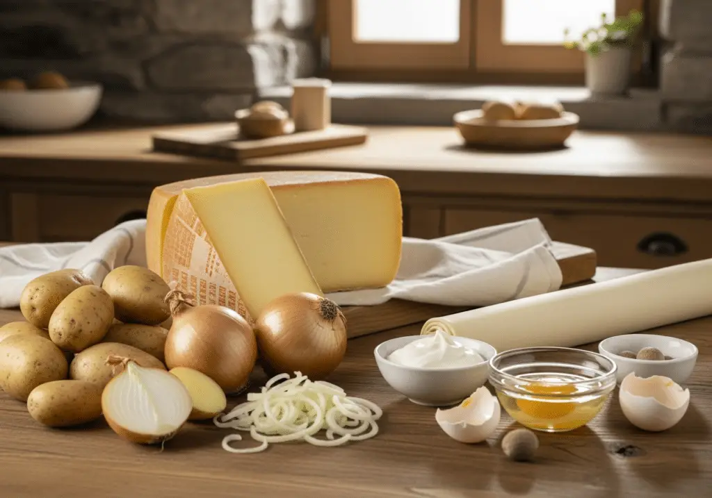 Ingrédients tarte raclette montagnards authentiques qualité fromage