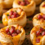 Minis bouchées chaudes au jambon dorées gratinées persil frais garnies
