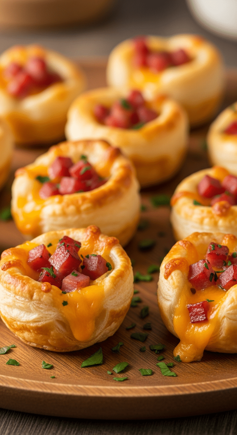 Minis bouchées chaudes au jambon dorées gratinées persil frais garnies
