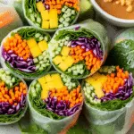 Rouleaux de printemps mangue légumes croquants translucides colorés frais