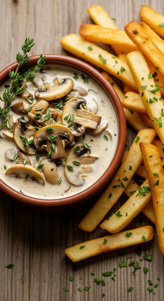 Sauce crémeuse champignons thym frites onctueuse parfaite restaurant