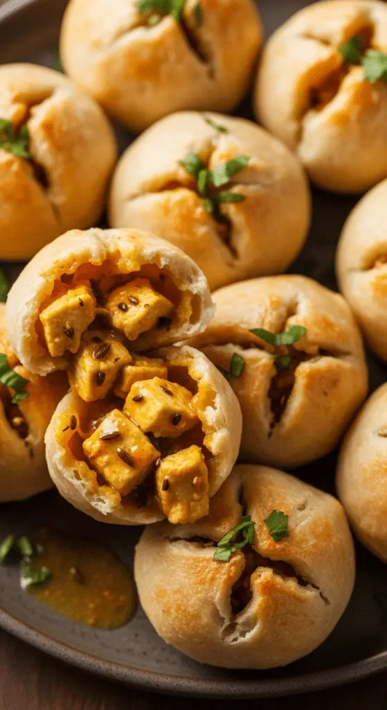 Service élégant bombe pizza poulet curry crémeux fusion