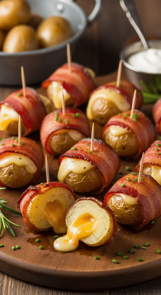 Service convivial bouchées pommes terre lard fromage assiette