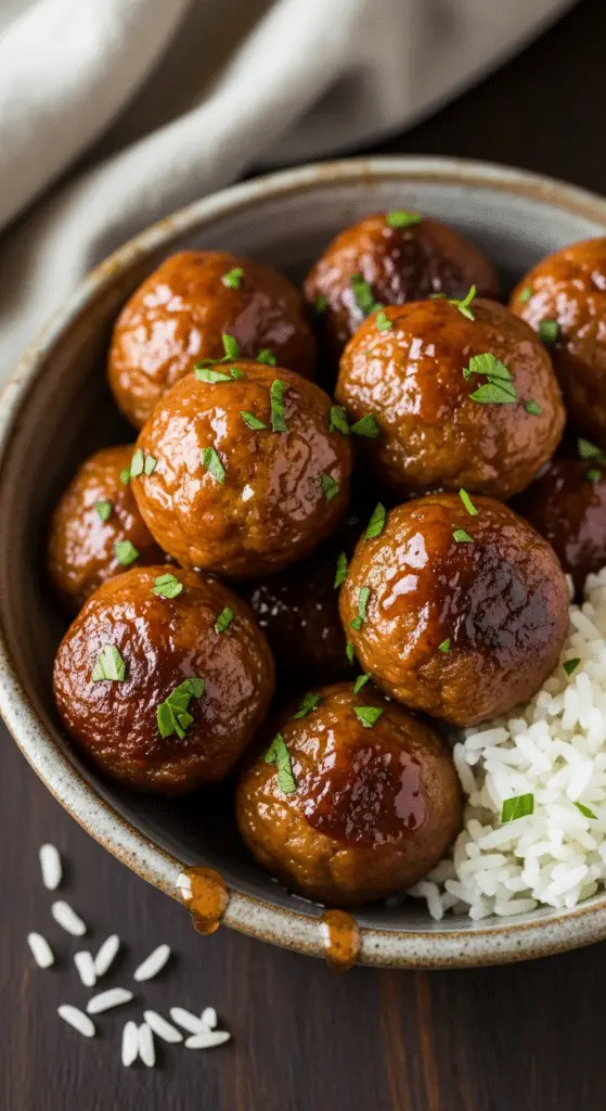 Service boulettes viande caramélisées grand-mère plat familial