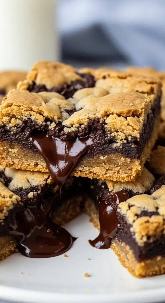 Brookie bar servie avec glace vanille et chocolat coulant qui s'écoule