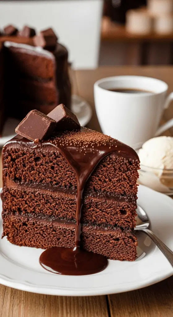 Service élégant cake chocolat moelleux intense tranche fondante