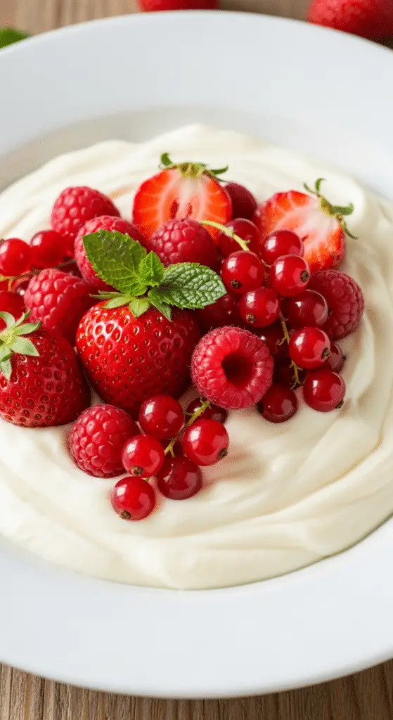 Service élégant crème dessert vanille fruits rouges verrine